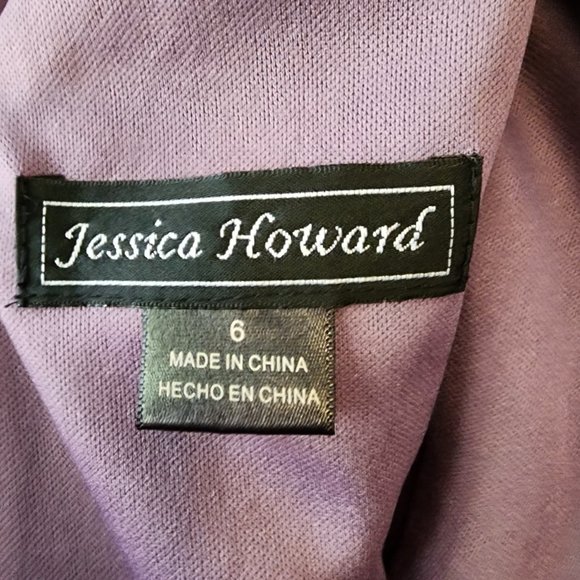 Jessica Howard Purple Layered Wrap Bodice with Ruched Rhinestoned Waist | Size 6 - Picture 8 of 9